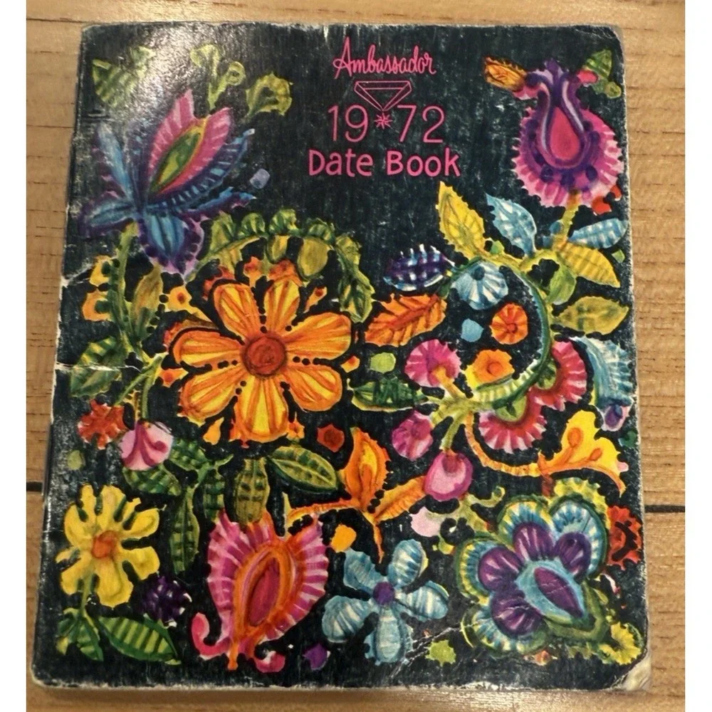 Ambassador 1972 Date Book Mini Calendar Floral Cover 3.25x4
